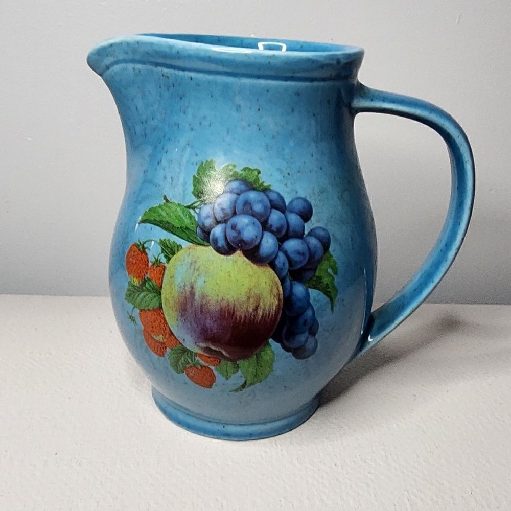 Vtg Hyalyn 905 USA Pottery Fruit Design Pitcher Canister 6 in